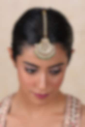 Gold Plated Green Onyx & Pearl Maangtikka by Preeti Mohan at Pernia's Pop Up Shop