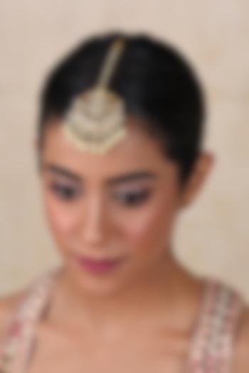 Gold Plated Green Onyx & Pearl Maangtikka by Preeti Mohan at Pernia's Pop Up Shop