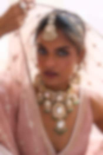 Gold Plated Green Onyx & Pearl Maangtikka by Preeti Mohan at Pernia's Pop Up Shop