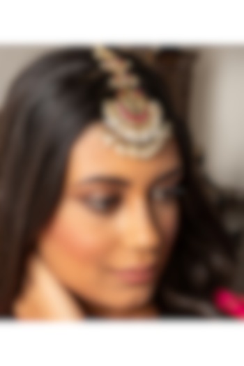 Gold Plated Green Onyx & Ruby Stone Maangtikka by Preeti Mohan at Pernia's Pop Up Shop