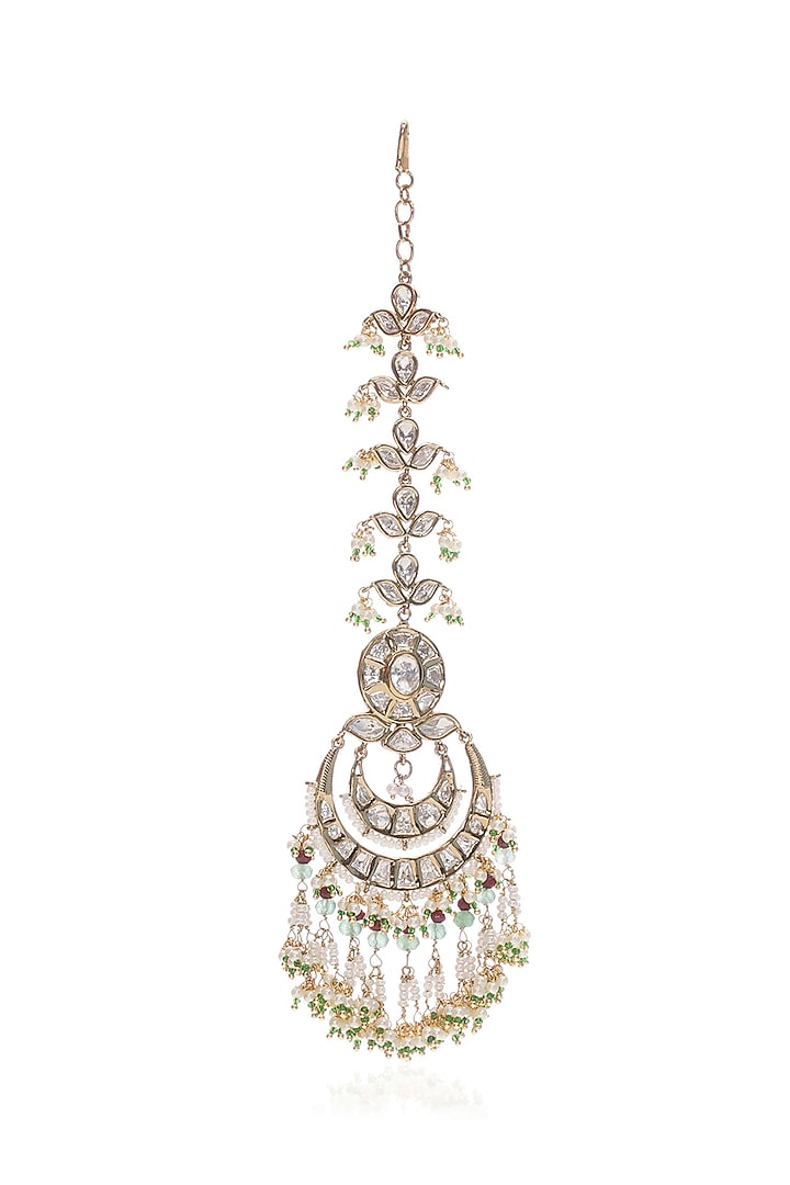 Gold Plated Green Onyx & Ruby Stone Maangtikka by Preeti Mohan at Pernia's Pop Up Shop