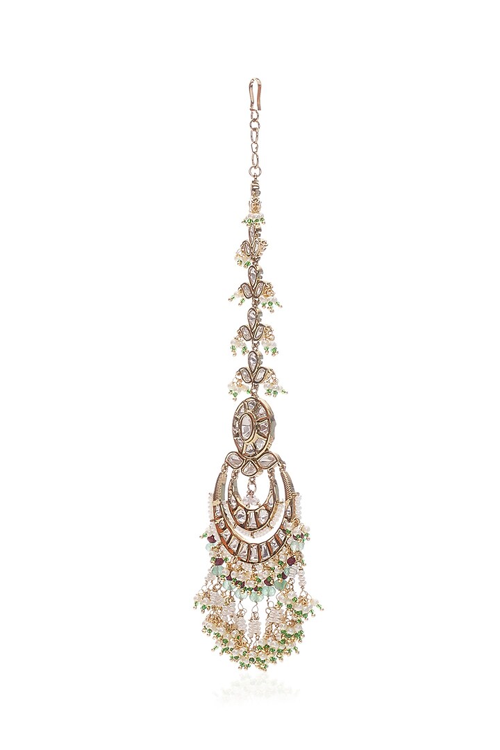 Gold Plated Green Onyx & Ruby Stone Maangtikka by Preeti Mohan at Pernia's Pop Up Shop