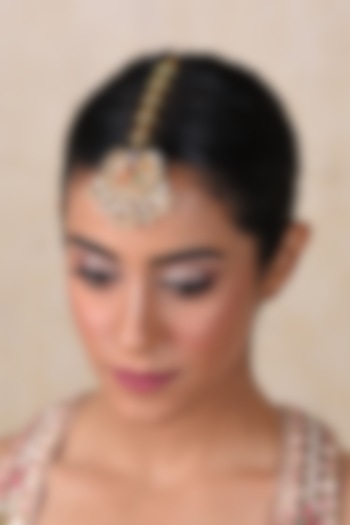 Gold Plated Pearl & Navratna Stone Maangtikka by Preeti Mohan at Pernia's Pop Up Shop