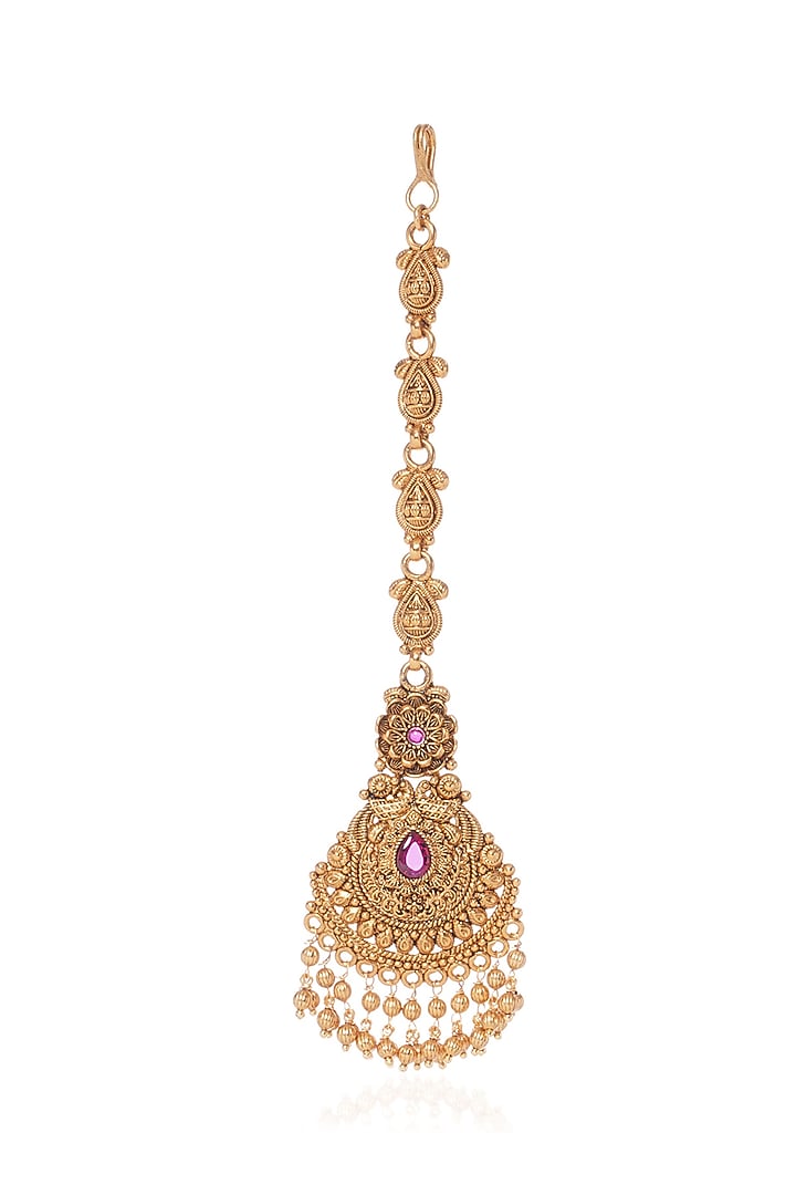Gold Plated Pearl Maangtikka by Preeti Mohan at Pernia's Pop Up Shop