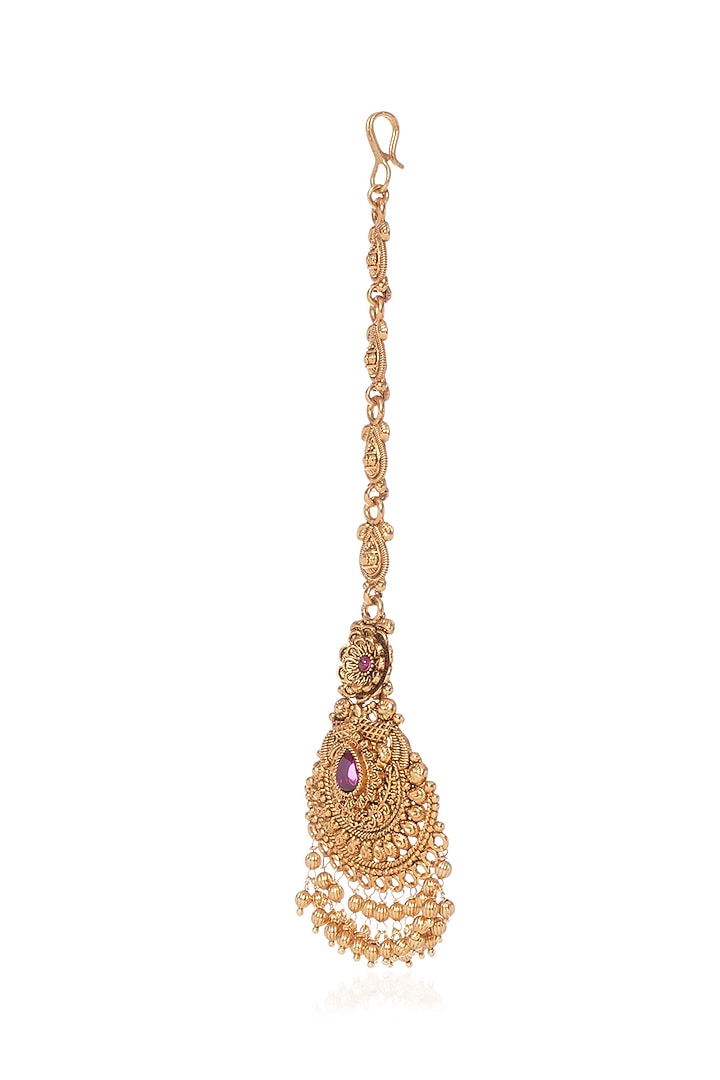 Gold Plated Pearl Maangtikka by Preeti Mohan at Pernia's Pop Up Shop