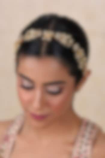 Gold Plated White Stone Sheesh Patti by Preeti Mohan at Pernia's Pop Up Shop