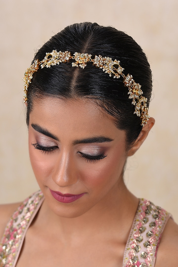Gold Plated White Stone Sheesh Patti by Preeti Mohan at Pernia's Pop Up Shop