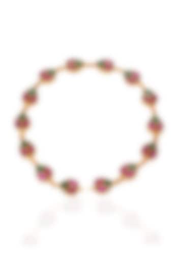 Gold Plated Red & Green Stone Sheesh Patti by Preeti Mohan at Pernia's Pop Up Shop