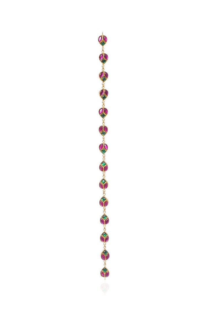Gold Plated Red & Green Stone Sheesh Patti by Preeti Mohan at Pernia's Pop Up Shop
