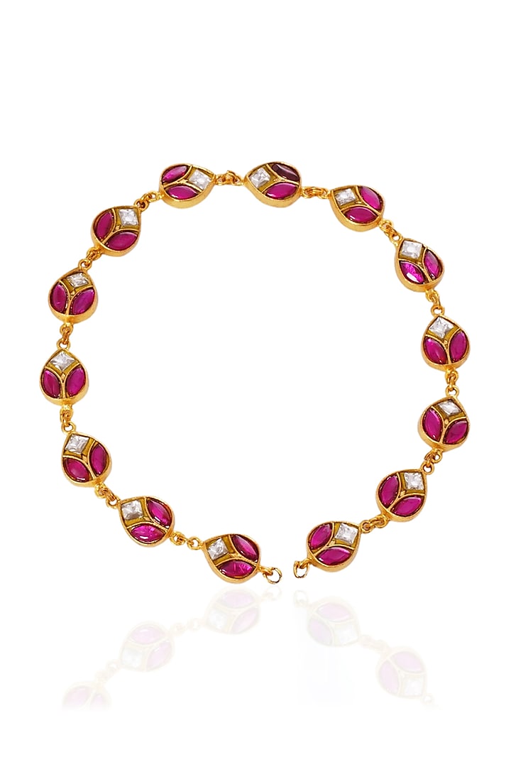 Gold Plated Red Stone Sheesh Patti by Preeti Mohan at Pernia's Pop Up Shop