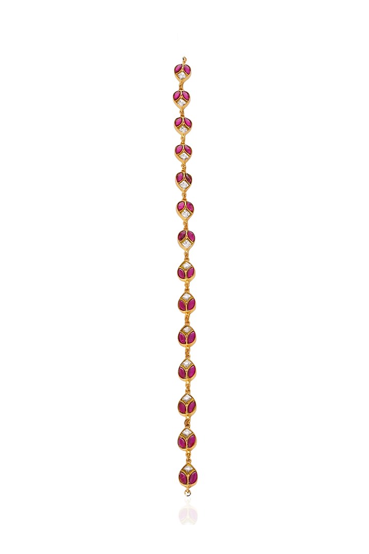 Gold Plated Red Stone Sheesh Patti by Preeti Mohan at Pernia's Pop Up Shop