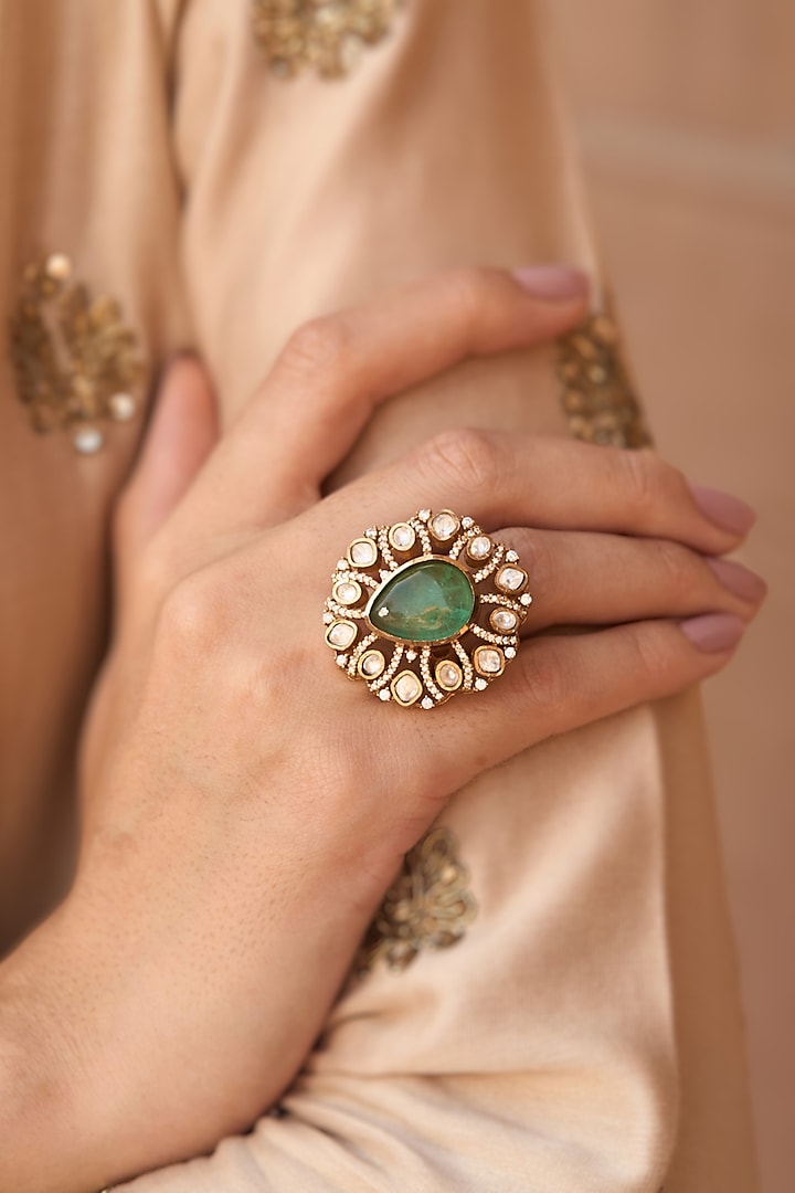 Gold Plated Green Stone Ring by Preeti Mohan at Pernia's Pop Up Shop