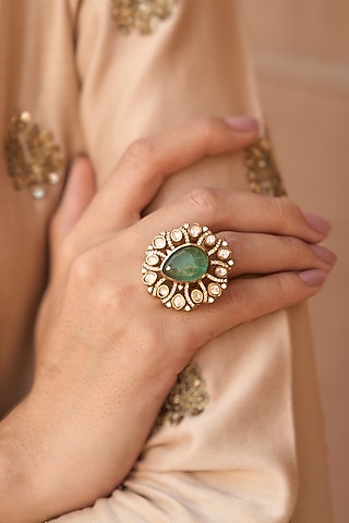 Gold Plated Green Stone Ring by Preeti Mohan