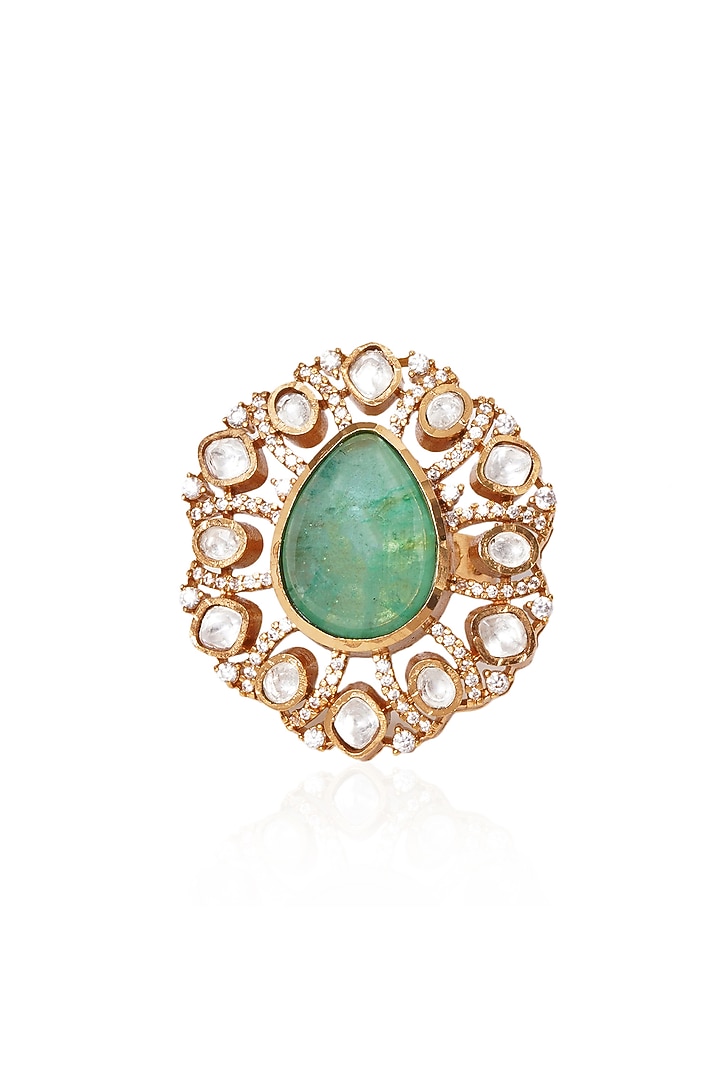 Gold Plated Green Stone Ring by Preeti Mohan at Pernia's Pop Up Shop
