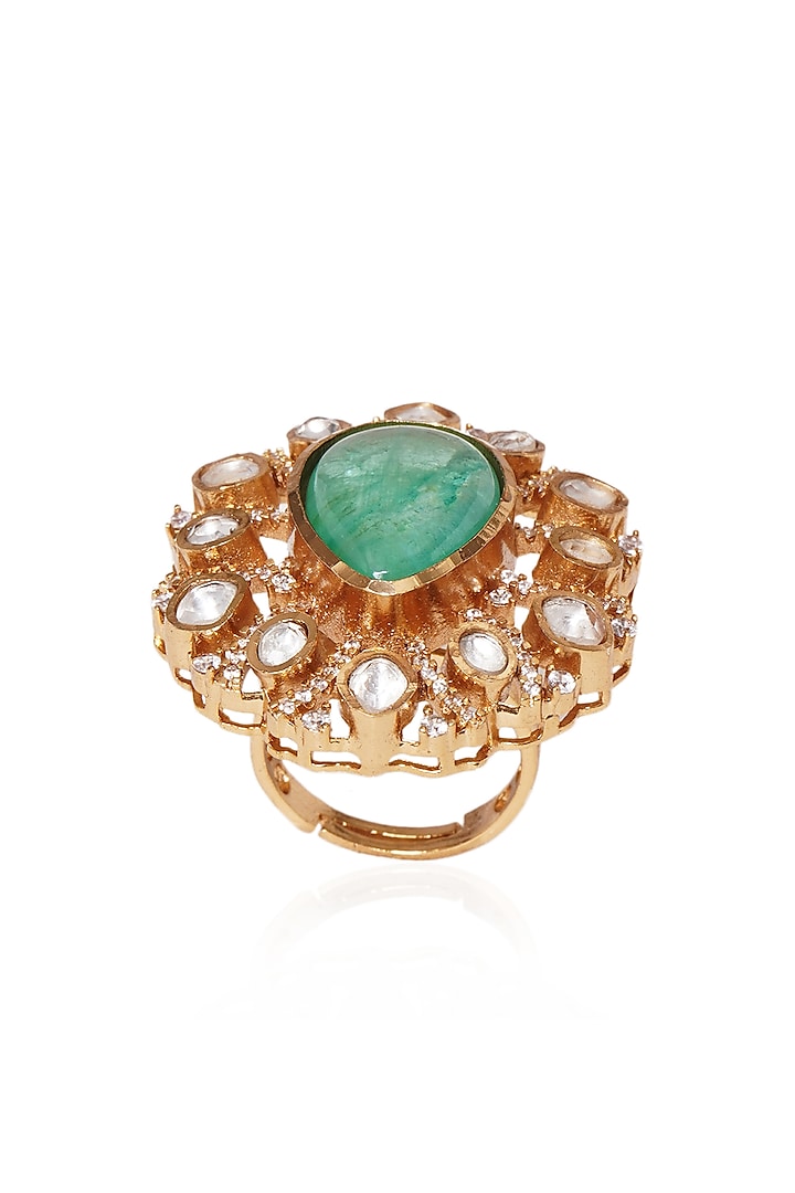 Gold Plated Green Stone Ring by Preeti Mohan at Pernia's Pop Up Shop