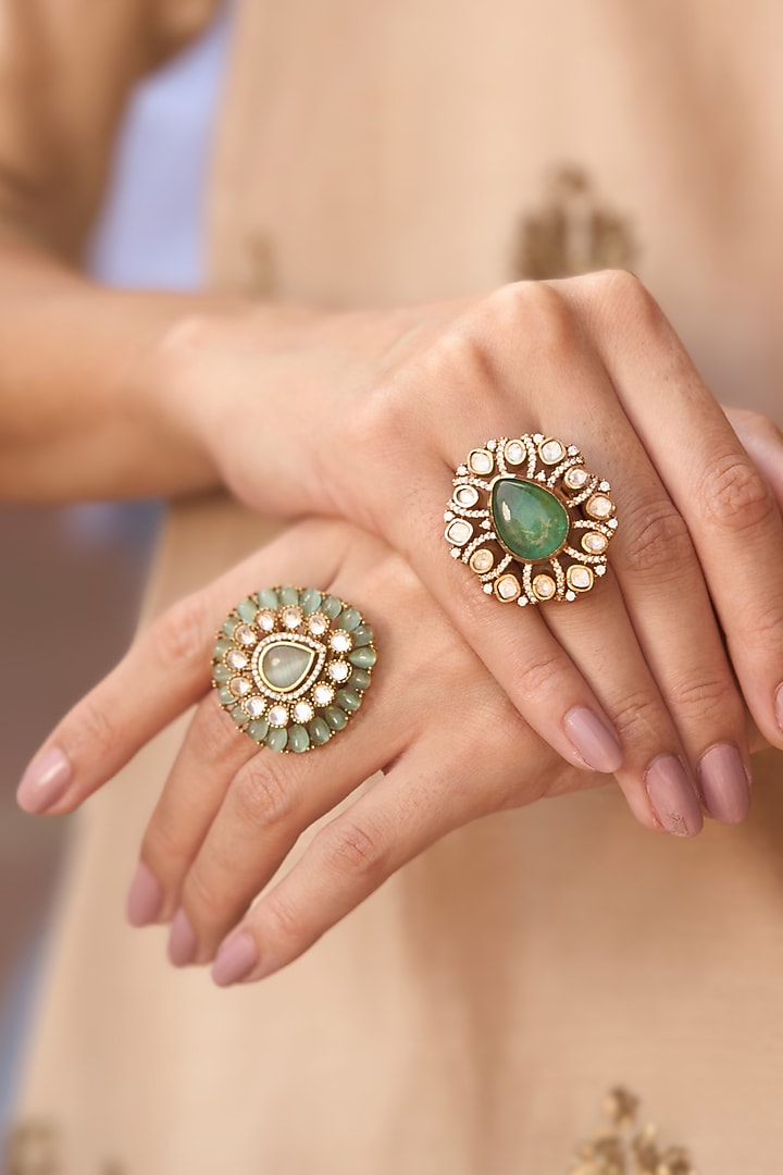 Gold Plated Green Stone Ring by Preeti Mohan at Pernia's Pop Up Shop