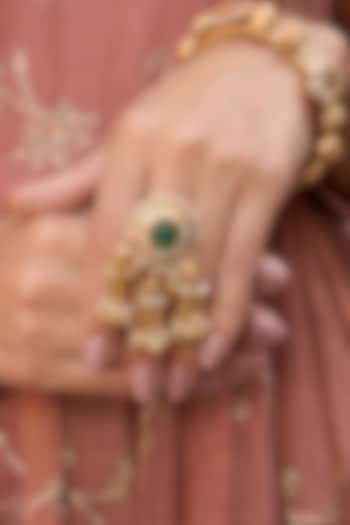 Gold Plated Green Stone Ring by Preeti Mohan at Pernia's Pop Up Shop
