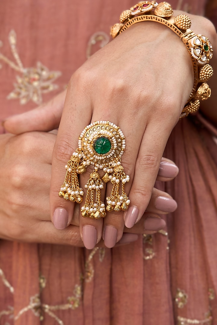 Gold Plated Green Stone Ring by Preeti Mohan at Pernia's Pop Up Shop