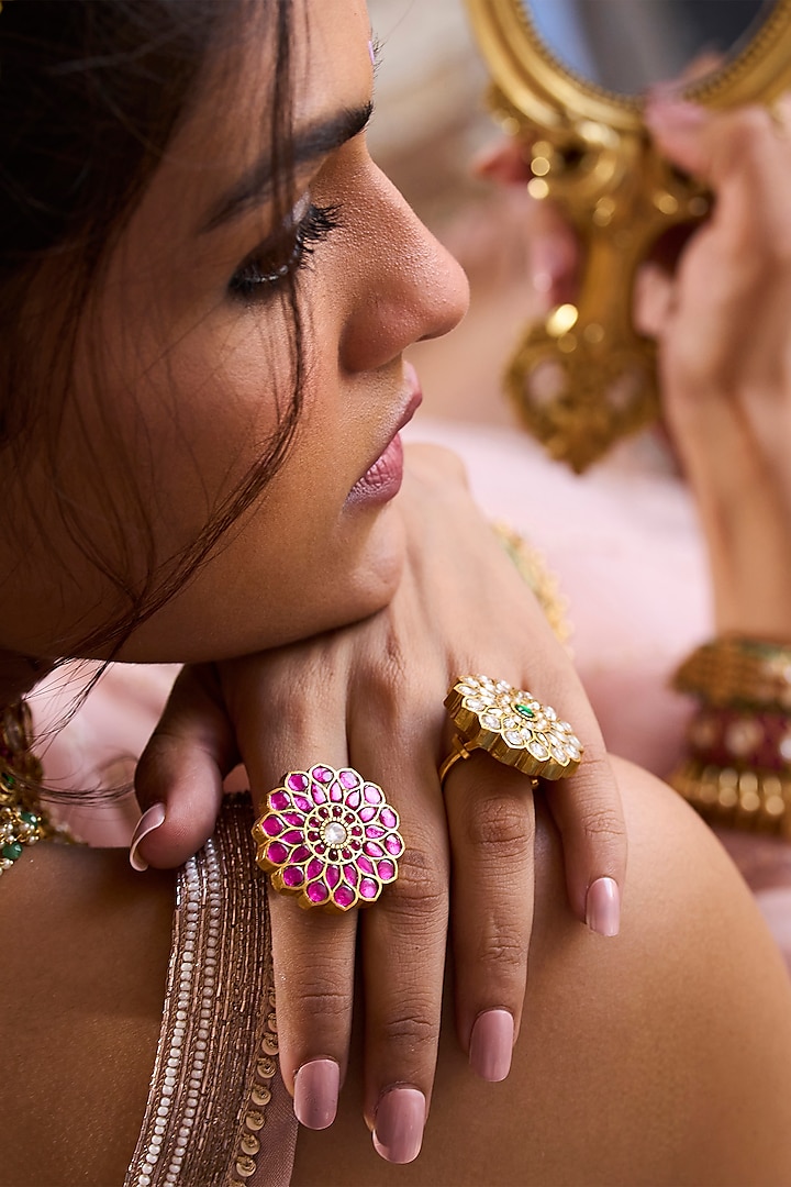 Gold Plated Green Stone Ring by Preeti Mohan at Pernia's Pop Up Shop