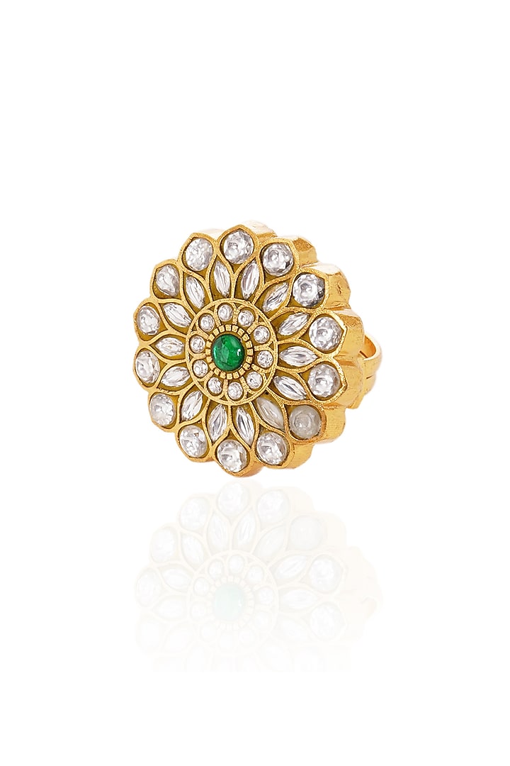 Gold Plated Green Stone Ring by Preeti Mohan at Pernia's Pop Up Shop