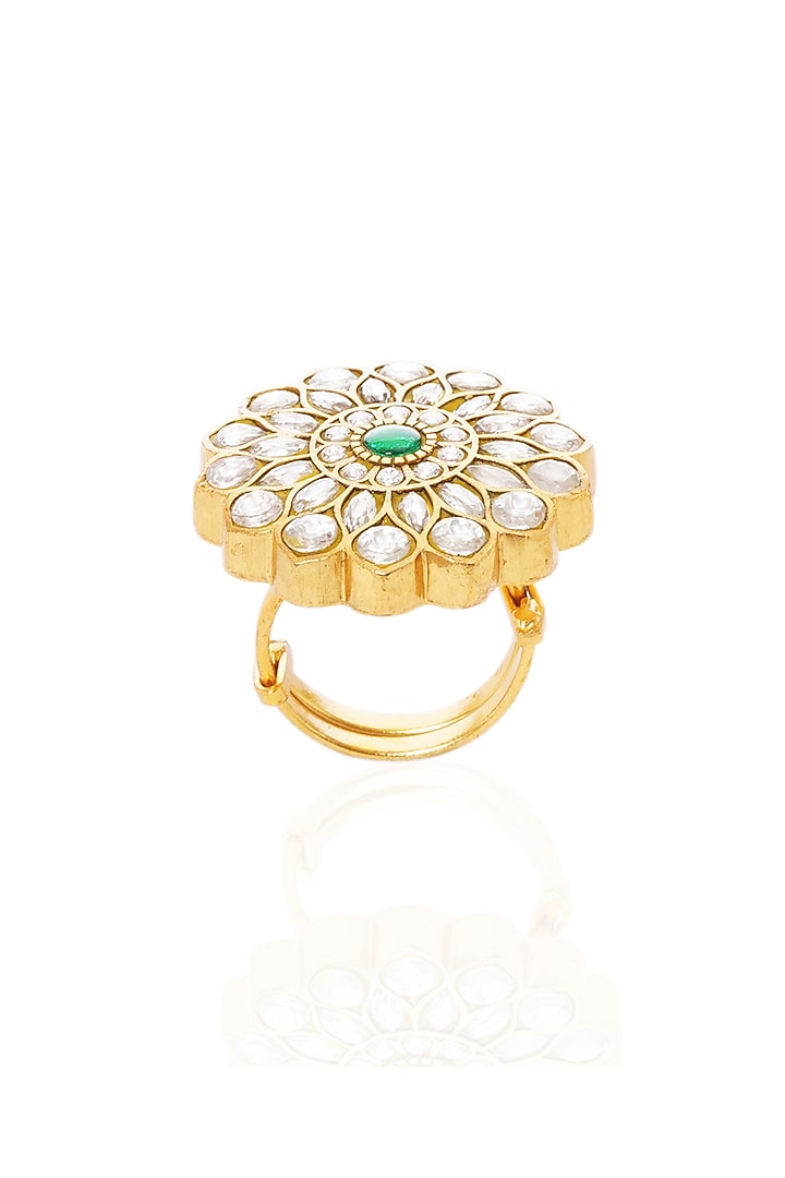 Gold Plated Green Stone Ring by Preeti Mohan at Pernia's Pop Up Shop