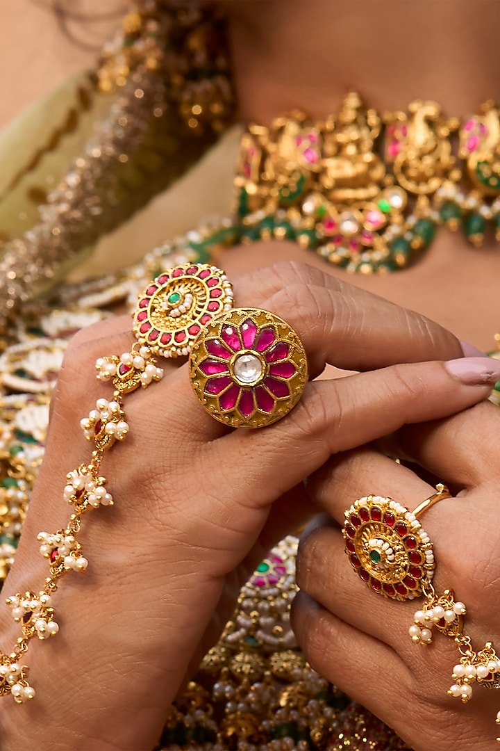 Gold Plated Red Stone Ring by Preeti Mohan at Pernia's Pop Up Shop
