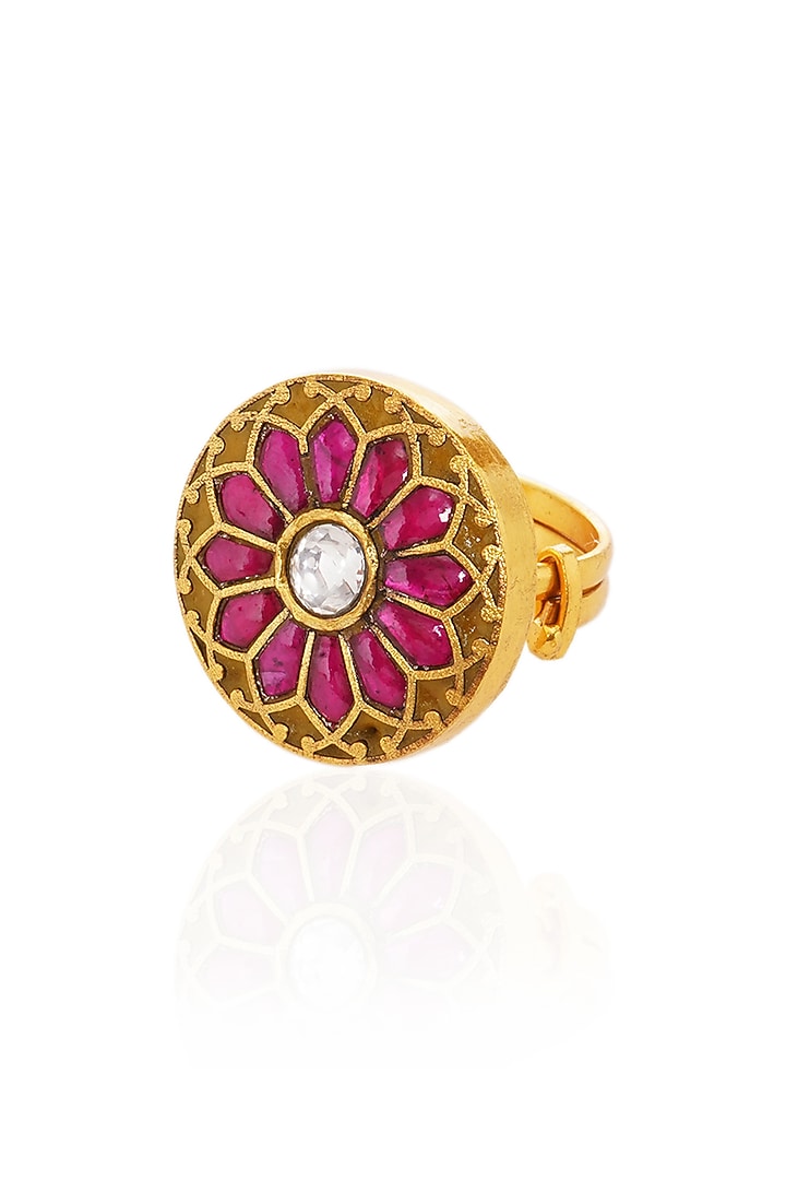 Gold Plated Red Stone Ring by Preeti Mohan at Pernia's Pop Up Shop
