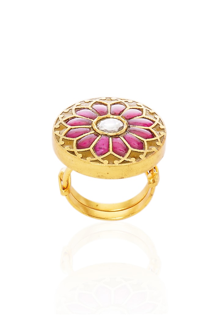 Gold Plated Red Stone Ring by Preeti Mohan at Pernia's Pop Up Shop