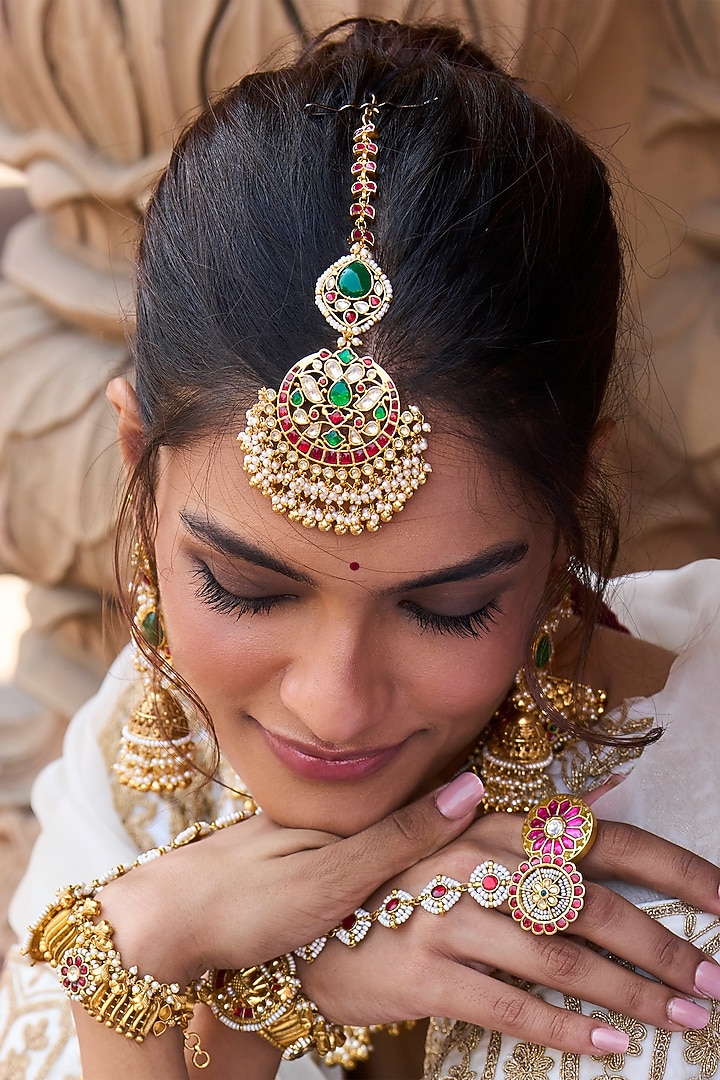 Gold Plated Red Stone Ring by Preeti Mohan at Pernia's Pop Up Shop