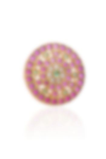 Gold Plated Pink & Green Stone Ring by Preeti Mohan at Pernia's Pop Up Shop