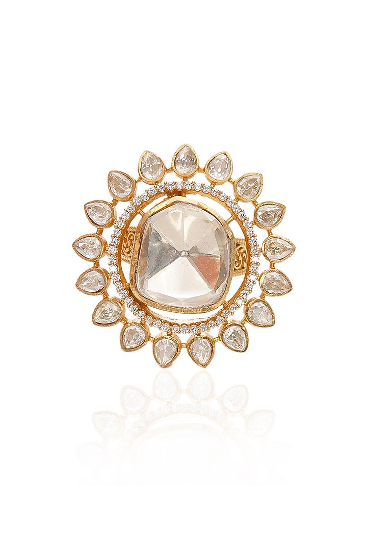 Gold Plated White Stone Ring by Preeti Mohan at Pernia's Pop Up Shop