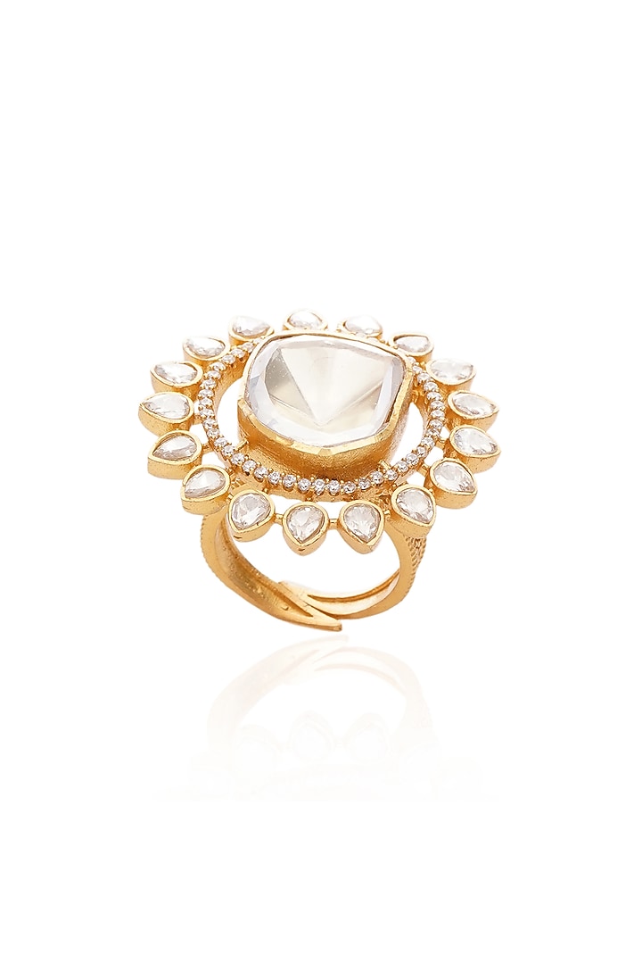 Gold Plated White Stone Ring by Preeti Mohan at Pernia's Pop Up Shop