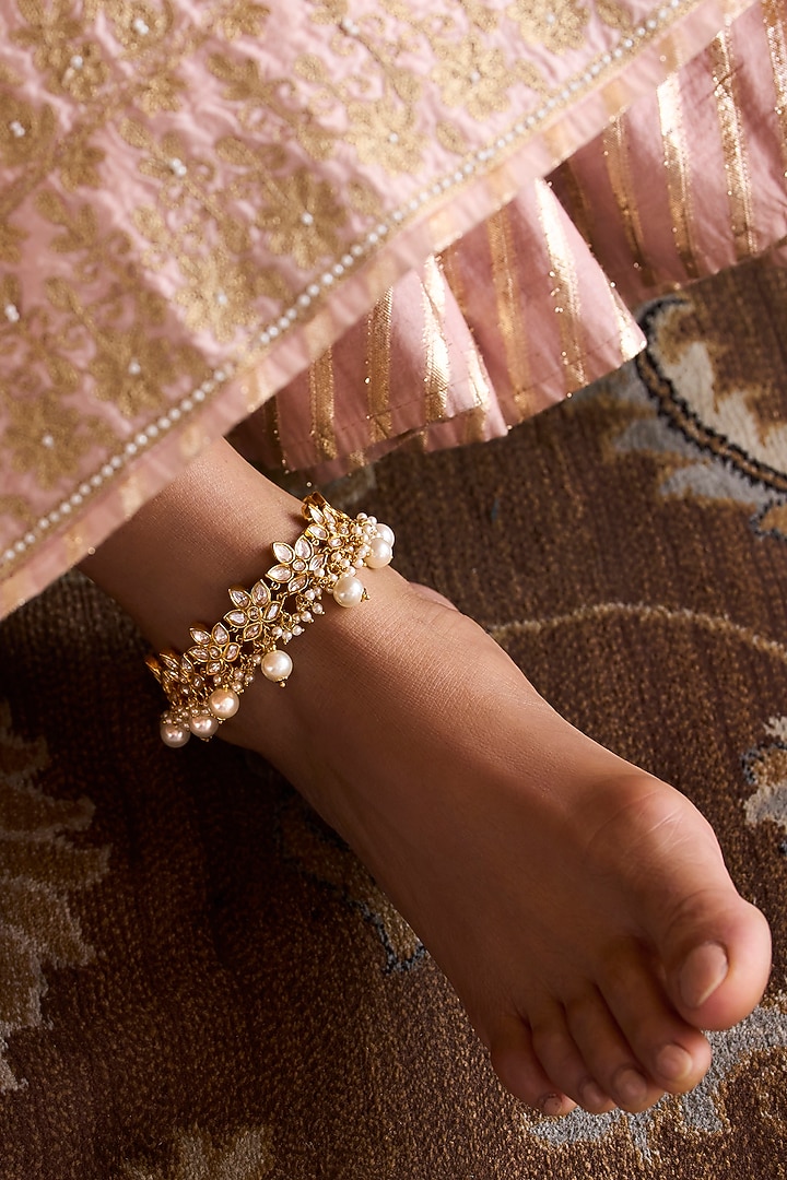 Gold Plated Brass Anklets (Set Of 2) by Preeti Mohan at Pernia's Pop Up Shop