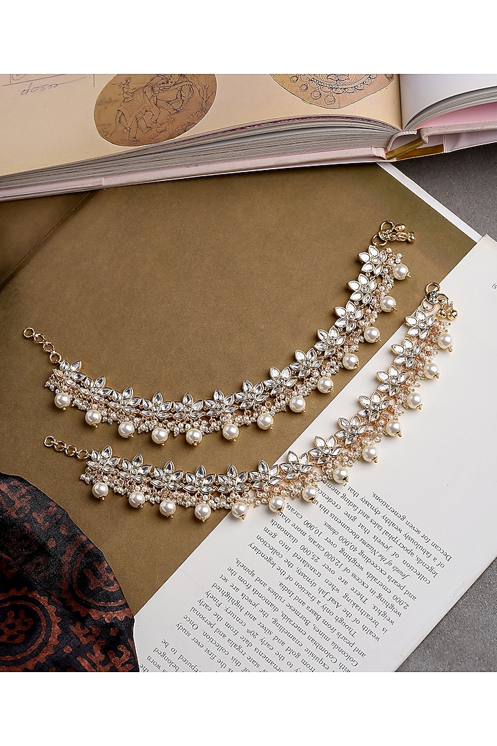 Gold Plated Brass Anklets (Set Of 2) by Preeti Mohan at Pernia's Pop Up Shop