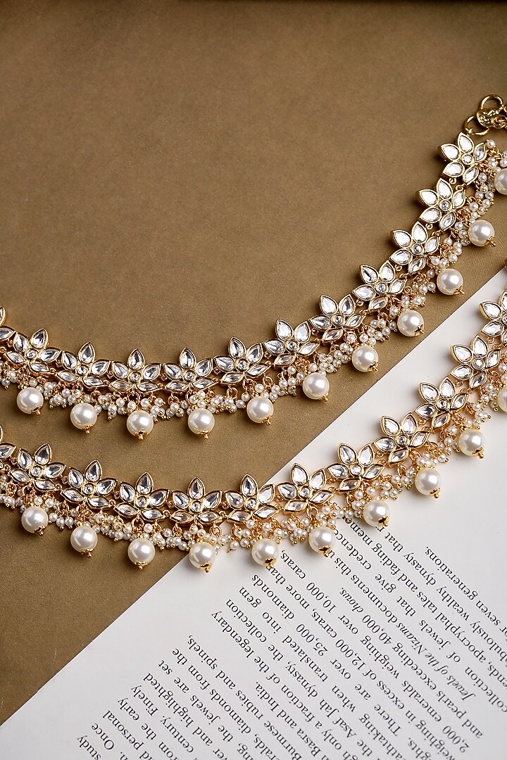 Gold Plated Brass Anklets (Set Of 2) by Preeti Mohan at Pernia's Pop Up Shop