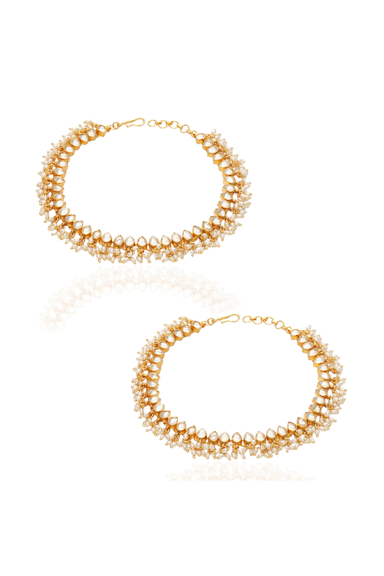 Gold Plated Brass Anklets (Set Of 2) by Preeti Mohan at Pernia's Pop Up Shop