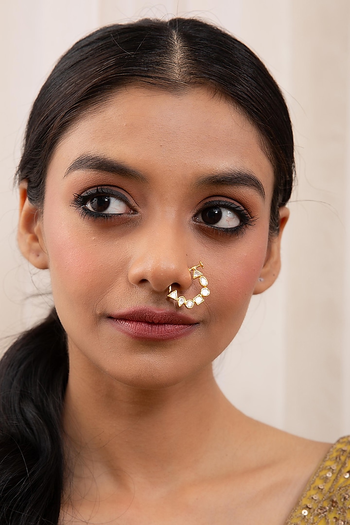 Gold Plated White Stone Nose Ring by Preeti Mohan at Pernia's Pop Up Shop