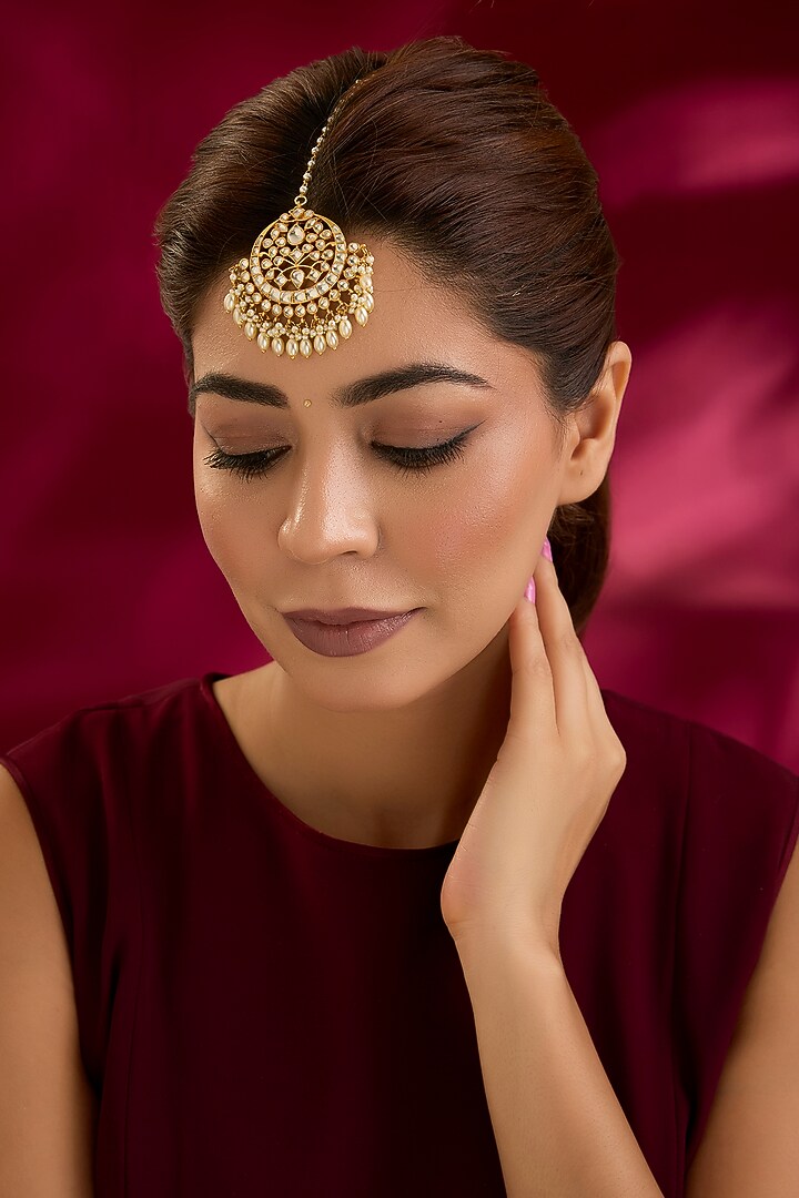 Gold Finish Kundan Polki Maangtikka by Preeti Mohan at Pernia's Pop Up Shop