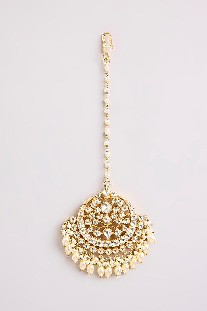 Gold Finish Kundan Polki Maangtikka by Preeti Mohan at Pernia's Pop Up Shop