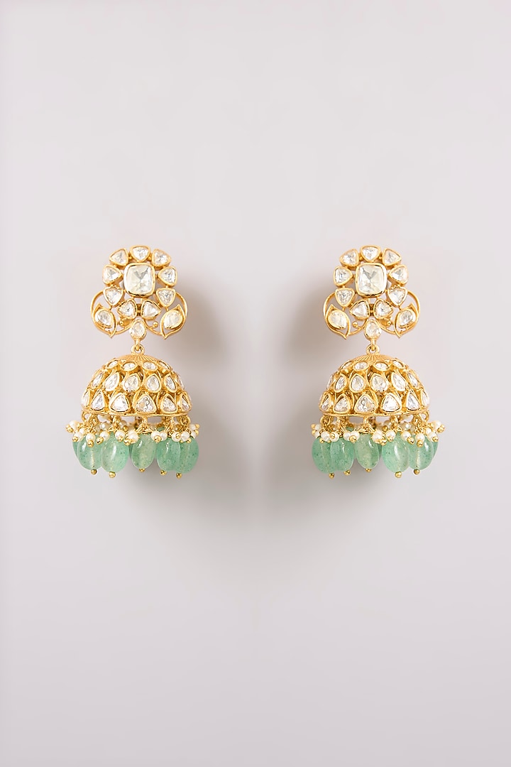 Gold Finish Kundan Polki & Mint Stone Choker Necklace Set by Preeti Mohan at Pernia's Pop Up Shop