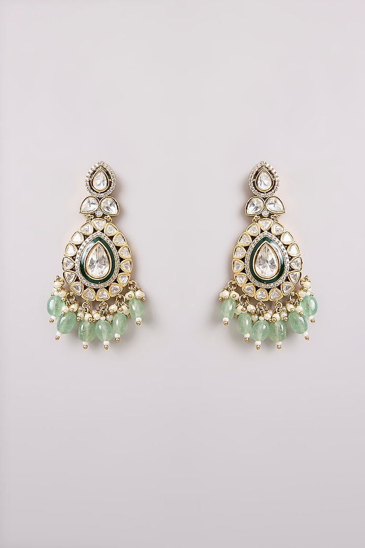 Gold Finish Kundan Polki & Mint Stone Choker Necklace Set by Preeti Mohan at Pernia's Pop Up Shop