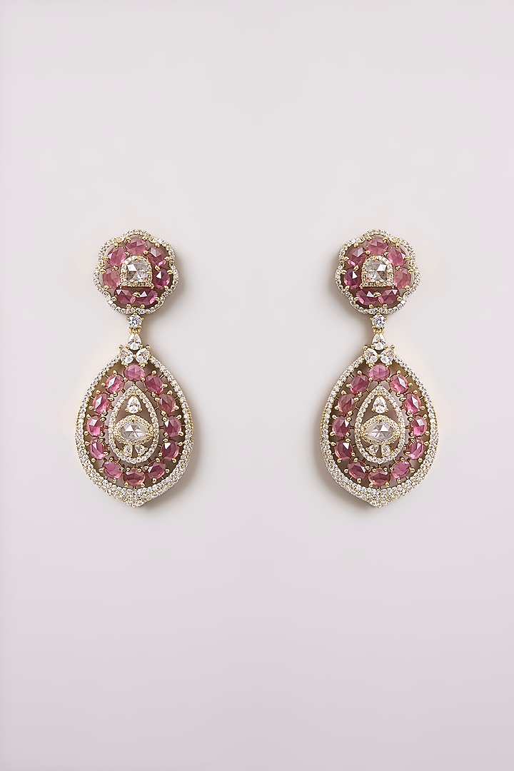 Gold Finish Red & White Stone Necklace Set by Preeti Mohan at Pernia's Pop Up Shop
