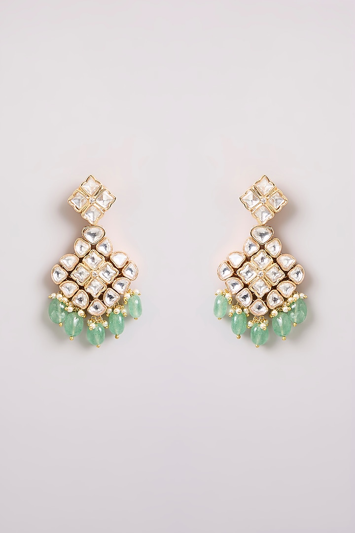 Gold Finish Kundan Polki & Mint Stone Choker Necklace Set by Preeti Mohan at Pernia's Pop Up Shop