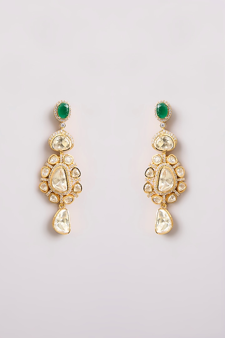 Gold Finish Kundan Polki & Green Stone Choker Necklace Set by Preeti Mohan at Pernia's Pop Up Shop