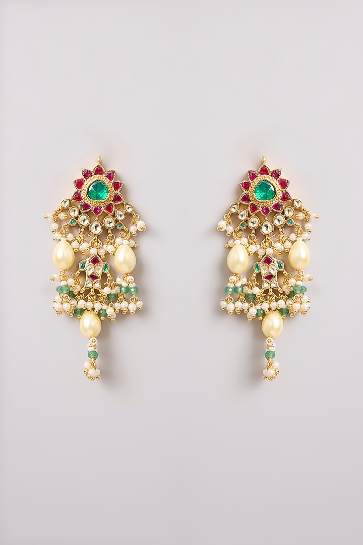 Gold Finish Kundan Polki & Seed Pearl Choker Necklace Set by Preeti Mohan at Pernia's Pop Up Shop