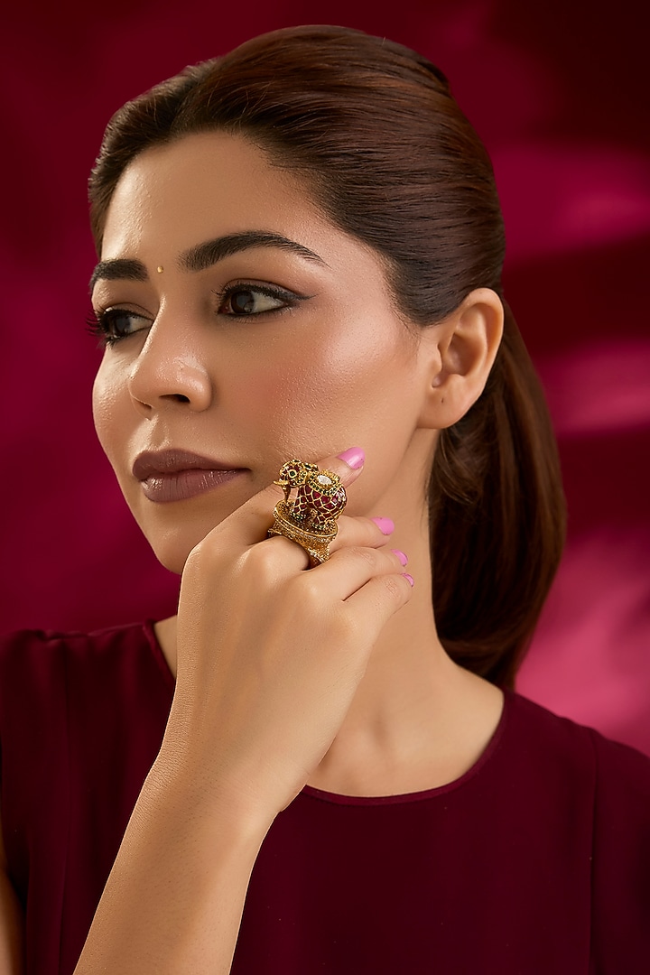 Gold Finish Mixed Metal Adjustable Statement Ring by Preeti Mohan at Pernia's Pop Up Shop