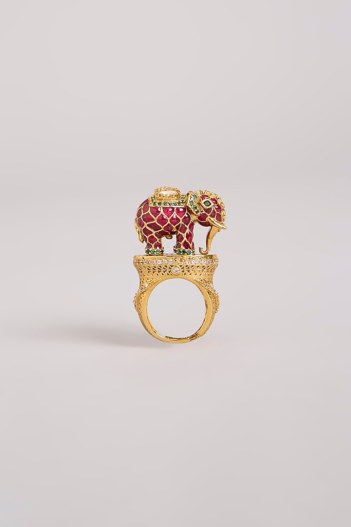 Gold Finish Mixed Metal Adjustable Statement Ring by Preeti Mohan at Pernia's Pop Up Shop