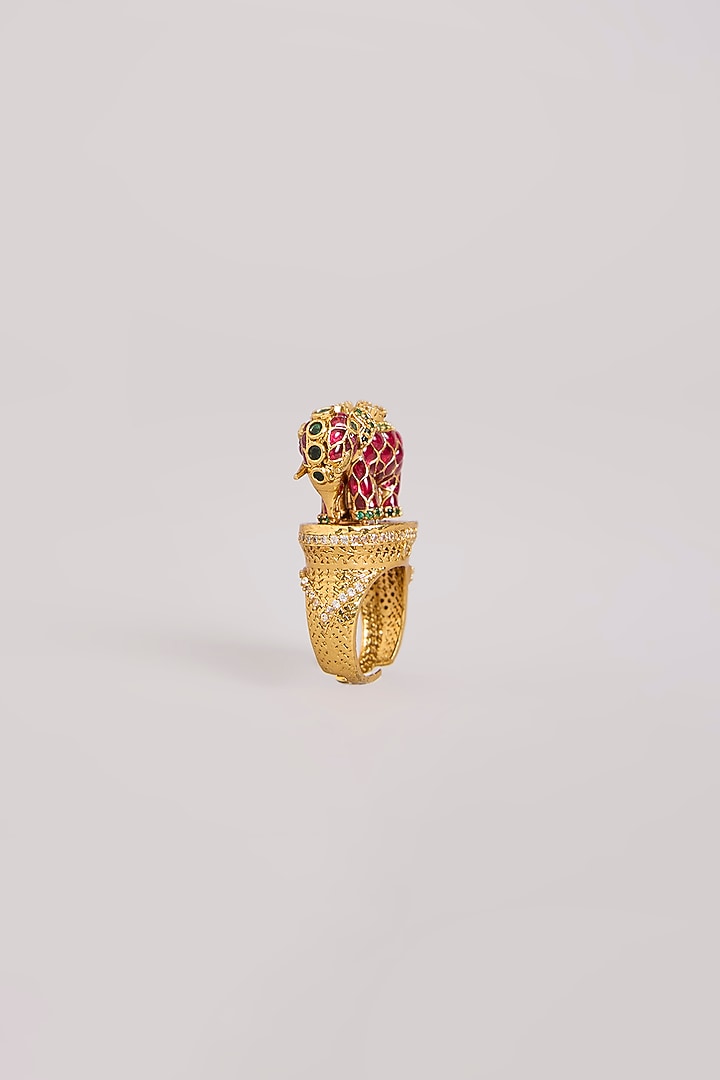 Gold Finish Mixed Metal Adjustable Statement Ring by Preeti Mohan at Pernia's Pop Up Shop