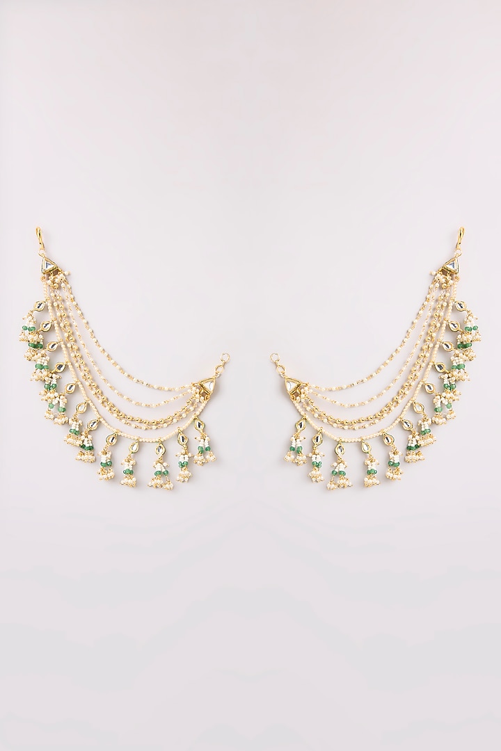 Gold Finish Kundan Polki Earchains by Preeti Mohan at Pernia's Pop Up Shop