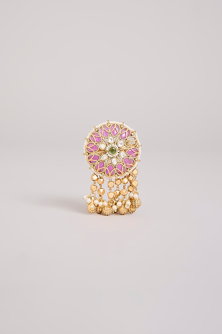 Gold Finish Kundan Polki Adjustable Ring by Preeti Mohan at Pernia's Pop Up Shop